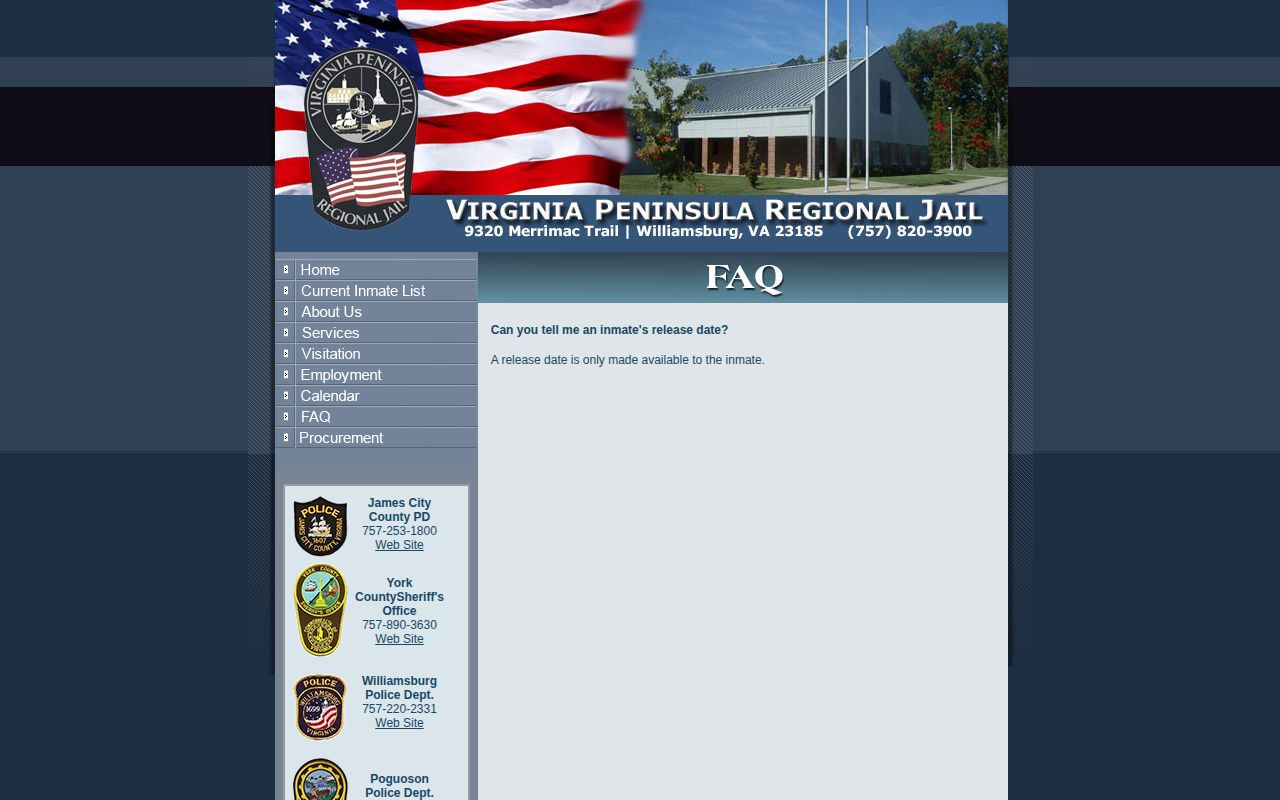 York County release-date disclosure rule in the VPRJ FAQ