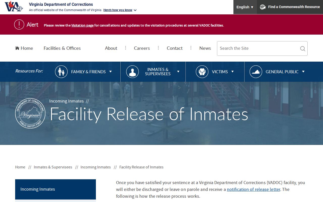 York County actual release date VADOC process