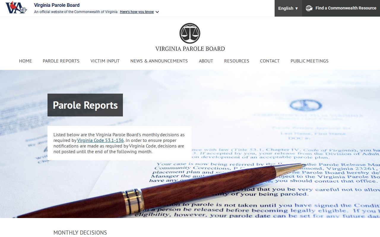 York County parole records in Virginia Parole Board decisions