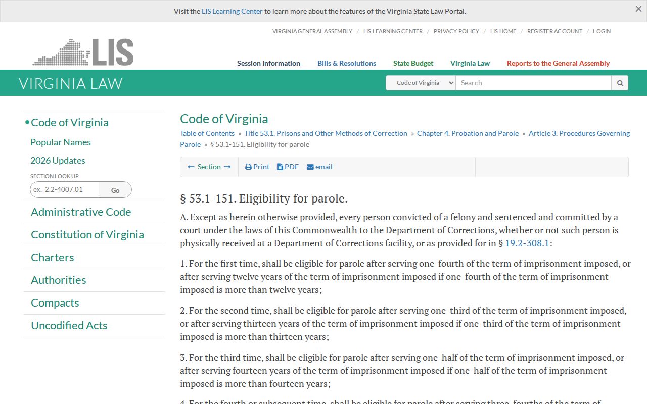 York County parole eligibility record statute