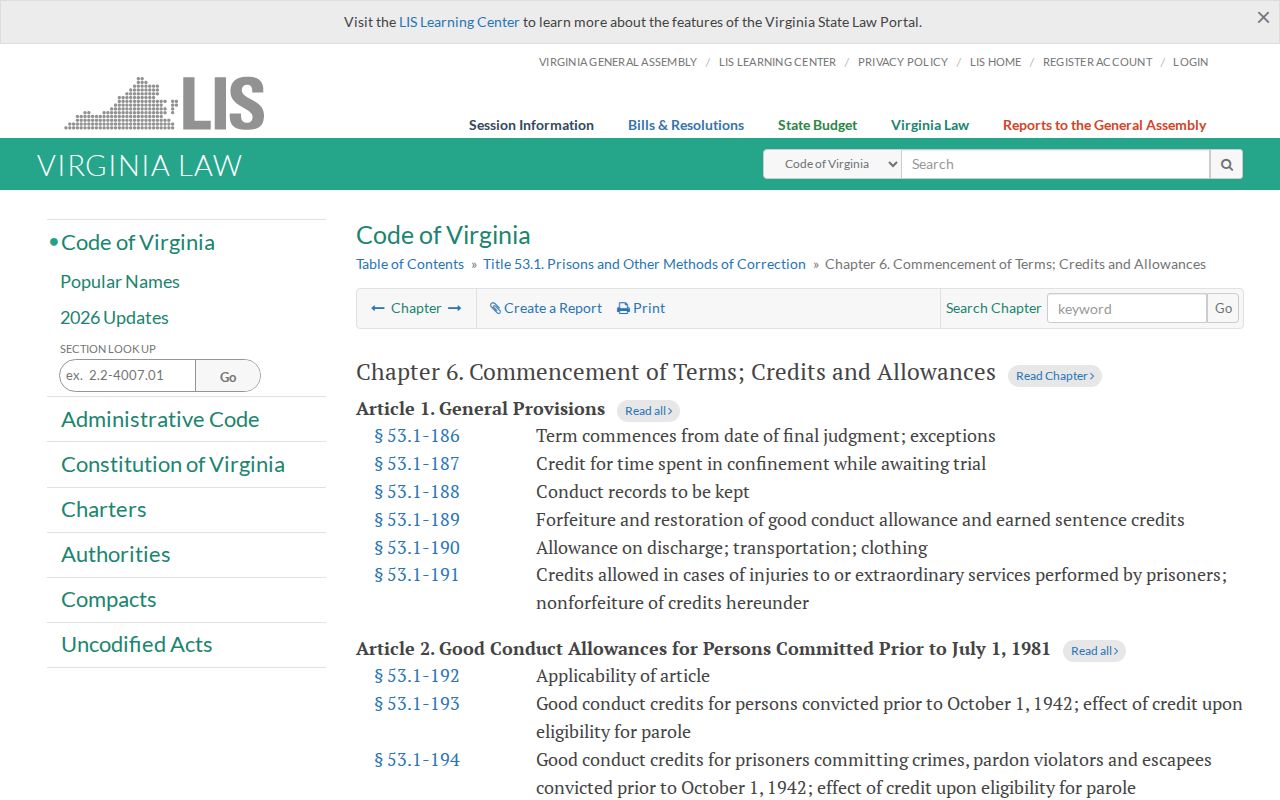 York County projected release date sentence-credit statutes